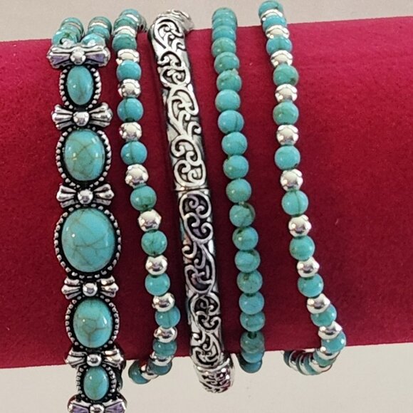 Source Unknown Jewelry - Bracelet set of five faux turquoise silver tone NIP